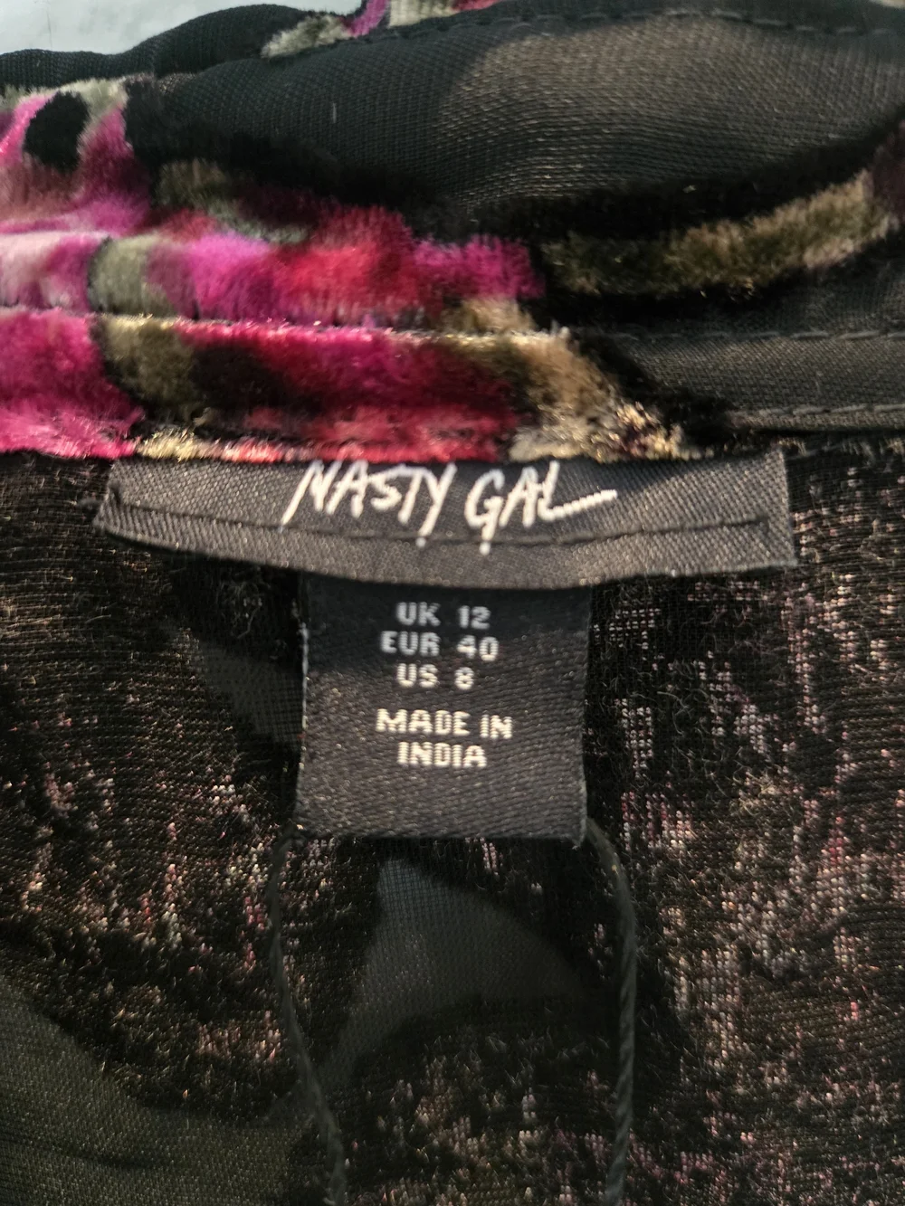Nasty Gal Black Sheer Tunic with Magenta Floral Burnout Size 8 Oversize